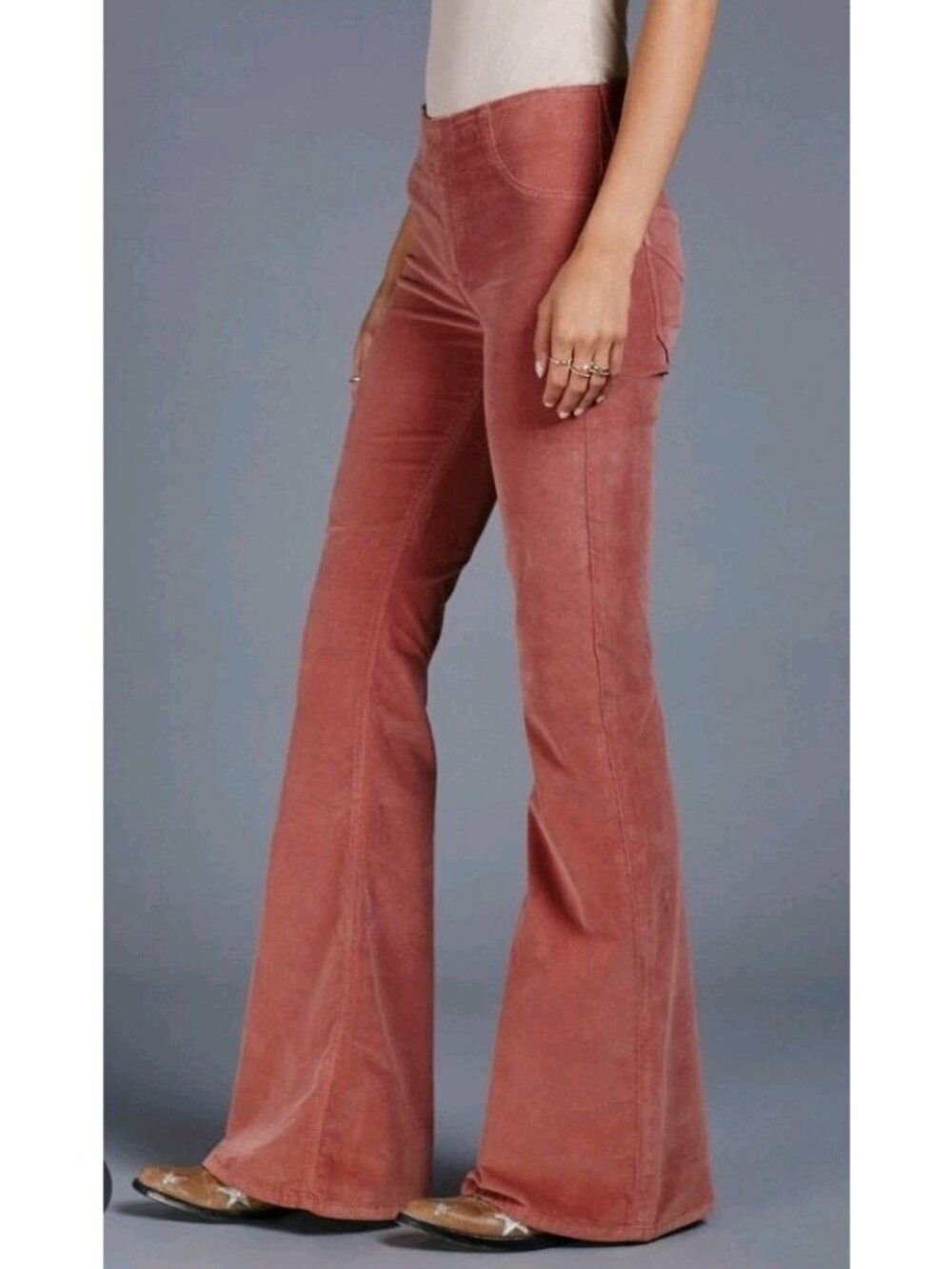 We The Free People Corduroy Flare Pants Size 25 Mauve Pull-On Bell Bottom